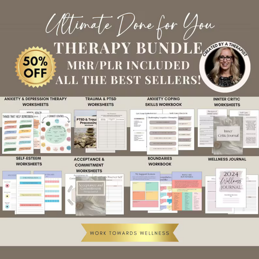 EProdduct Therapy worksheet bundle, psychology resources,inner critic, boundaries,trauma,acceptance therapy,Anxiety Worksheets, EMDR, Wellness Journal