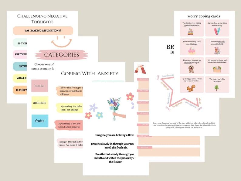 EProdduct Therapy worksheet bundle, psychology resources,inner critic, boundaries,trauma,acceptance therapy,Anxiety Worksheets, EMDR, Wellness Journal